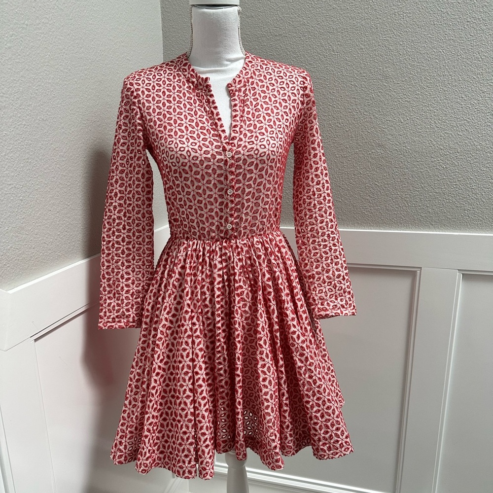 Maje Eyelet Dress- long sleeve mini flare skirt dress size small